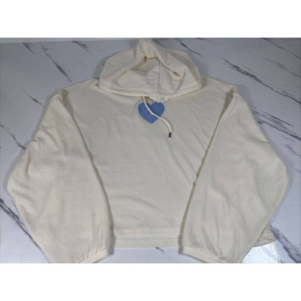 Wild Skye Cropped Hoodie Beige Drawstring Size Medium
